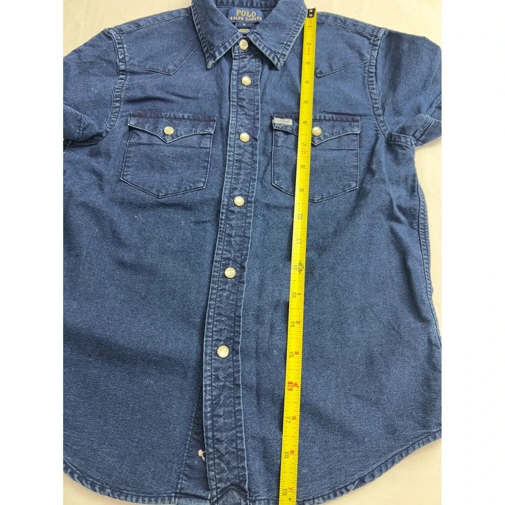 Polo Ralph‎ Lauren Western Denim Shirt Kids 6 Blue Short Sleeve Pearl Snap PA51
